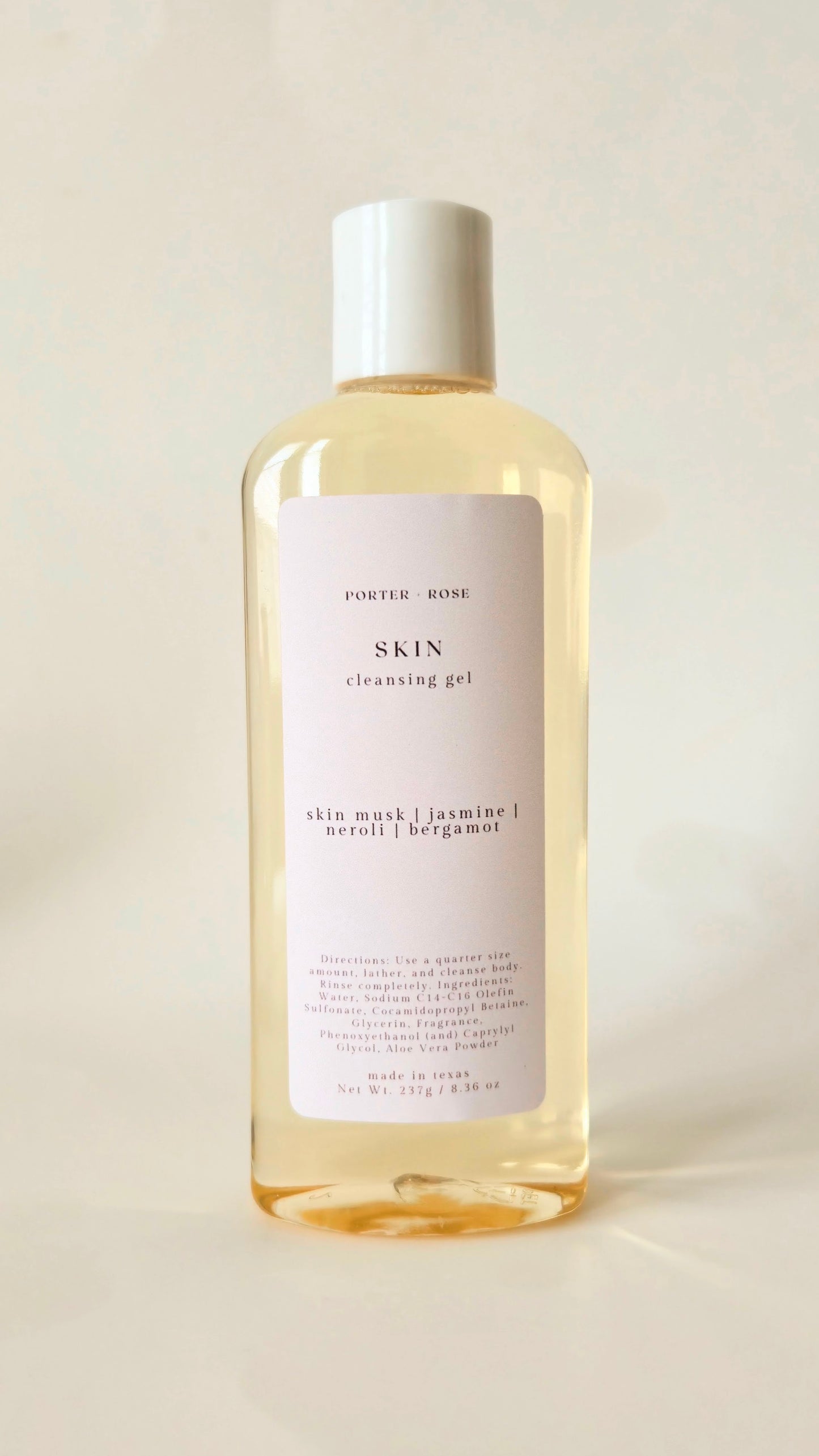 Bottle of Porter & Rose cleansing gel on a light background