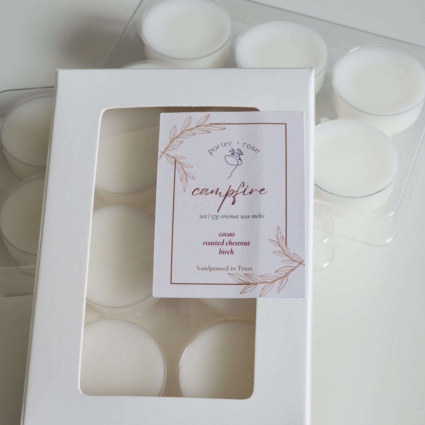 Campfire wax melts- porter + rose