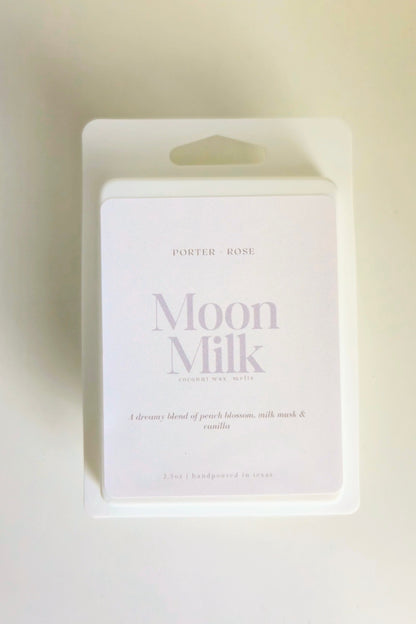 Moon Milk coconut wax melt packaging on a white background