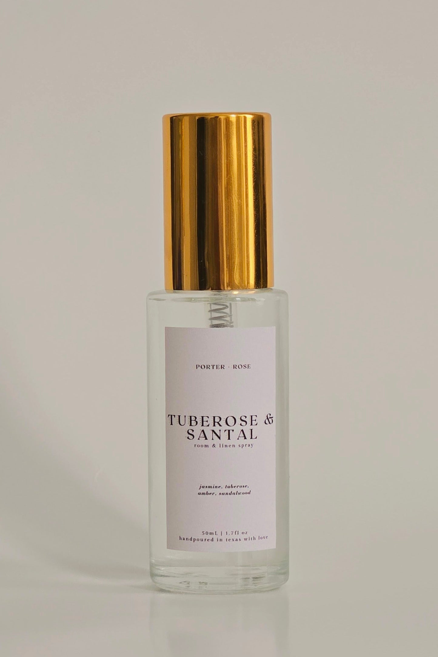 Gold Rimmed Glass Spray bottle Tuberose & Santal Fragrance Mist - porter + rose