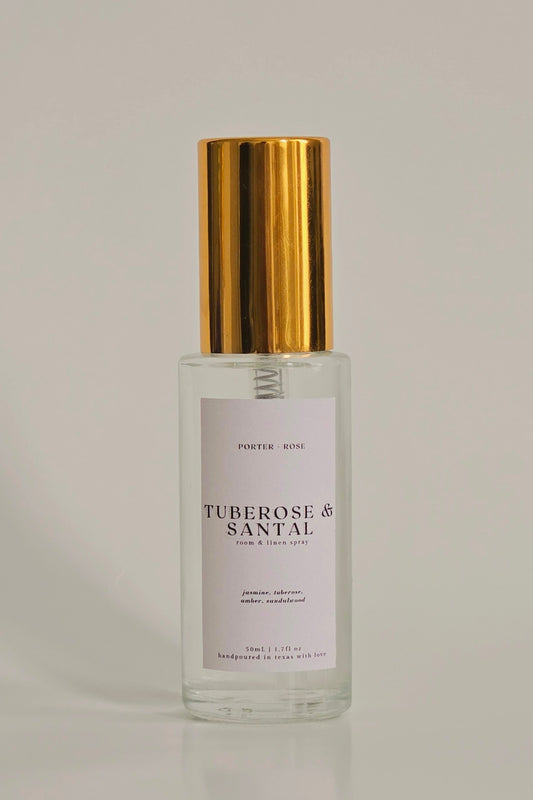 Gold Rimmed Glass Spray bottle Tuberose & Santal Fragrance Mist - porter + rose