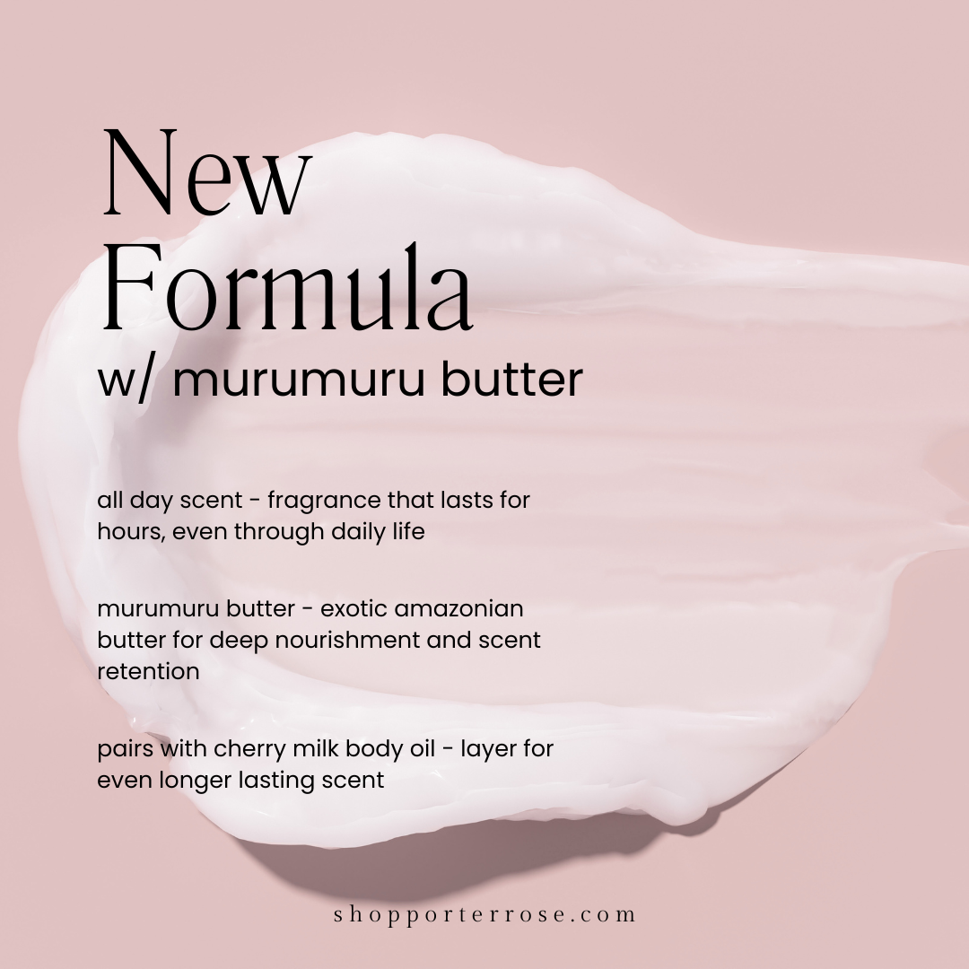 Advertisement for a new formula with murumuru butter on a pink background