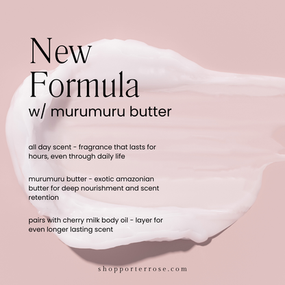 Advertisement for a new formula with murumuru butter on a pink background