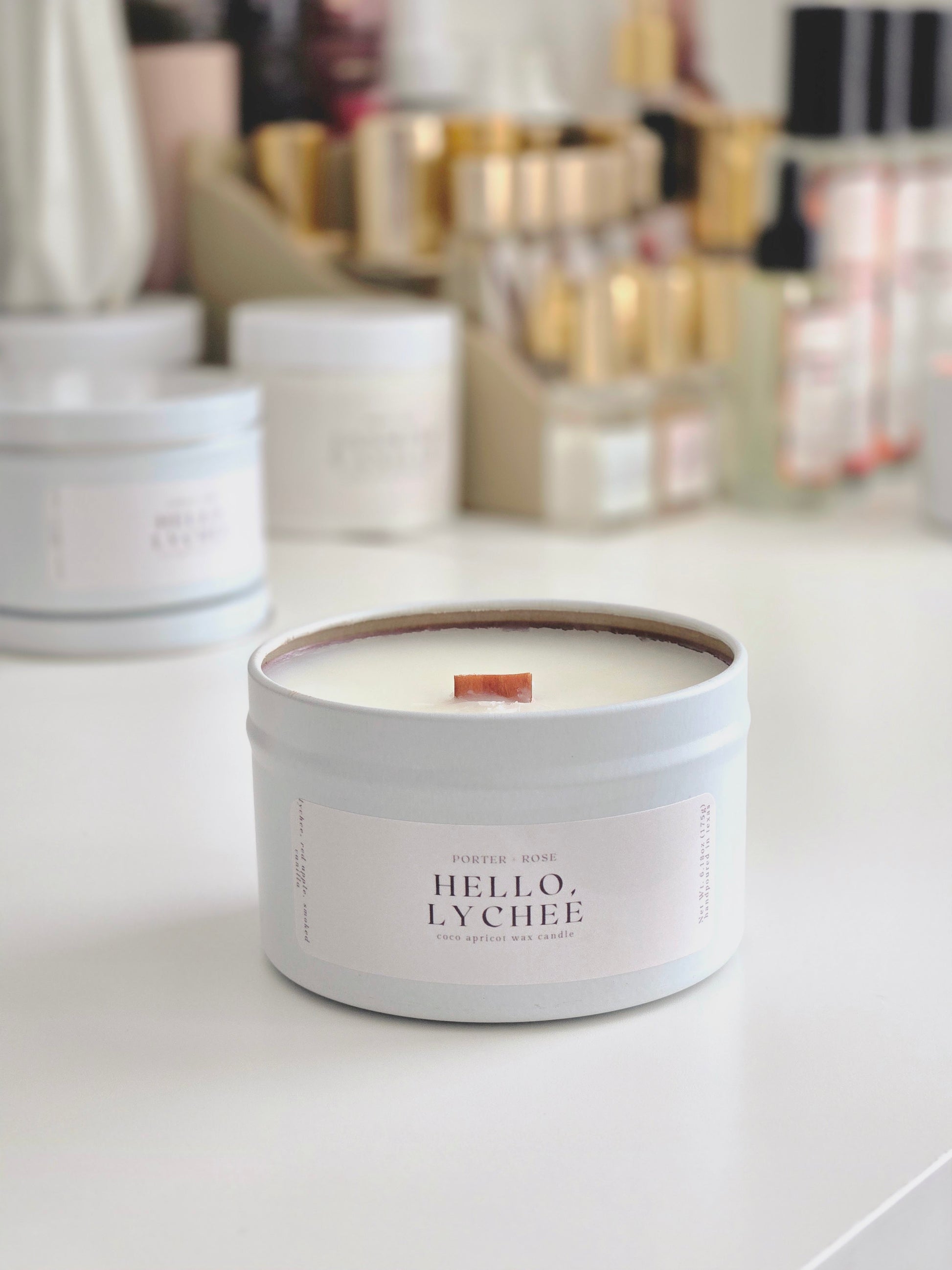 clean burning wooden wick lychee scented candle