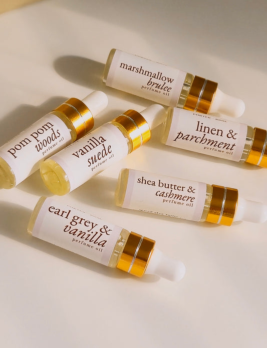 Tiny bottles, lots of personality. Shop 5 mL concentrated perfume oils in six scents. Alcohol-free, layering-friendly, and 3 for $27.