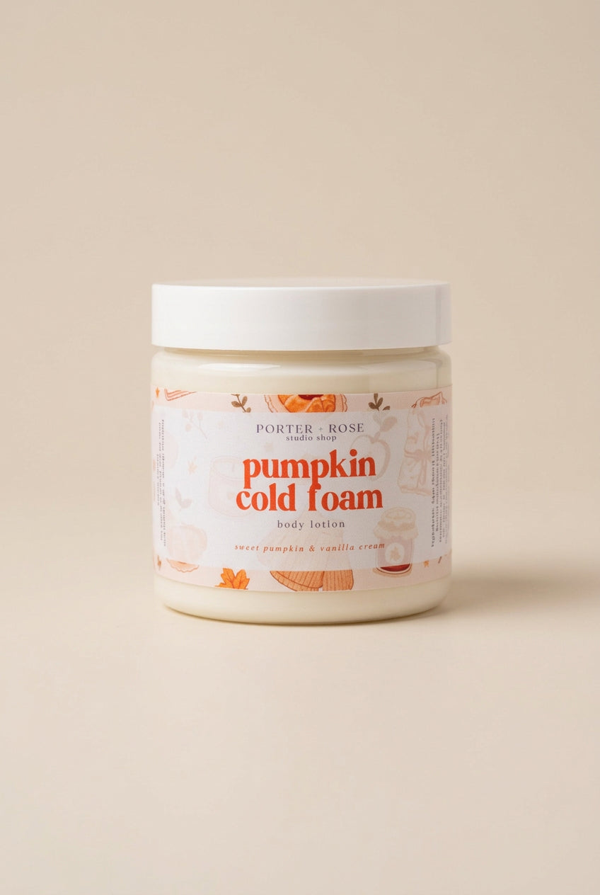 jar of pumpkin cold foam body lotion porter + rose