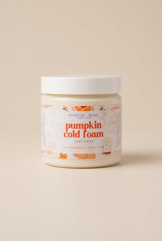 jar of pumpkin cold foam body lotion porter + rose